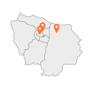 Carte Île-de-France avec lieu où est intervenu GPLEAN (Meaux, Paris, Saint-Ouen)